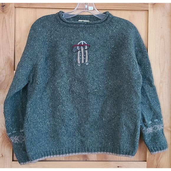 Woolrich XL 88% Lambswool Green Knit Sweater Cottagecore Peasant Lambs Wool - Picture 1 of 9